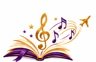 Compose Your World book, music, and travel emblem